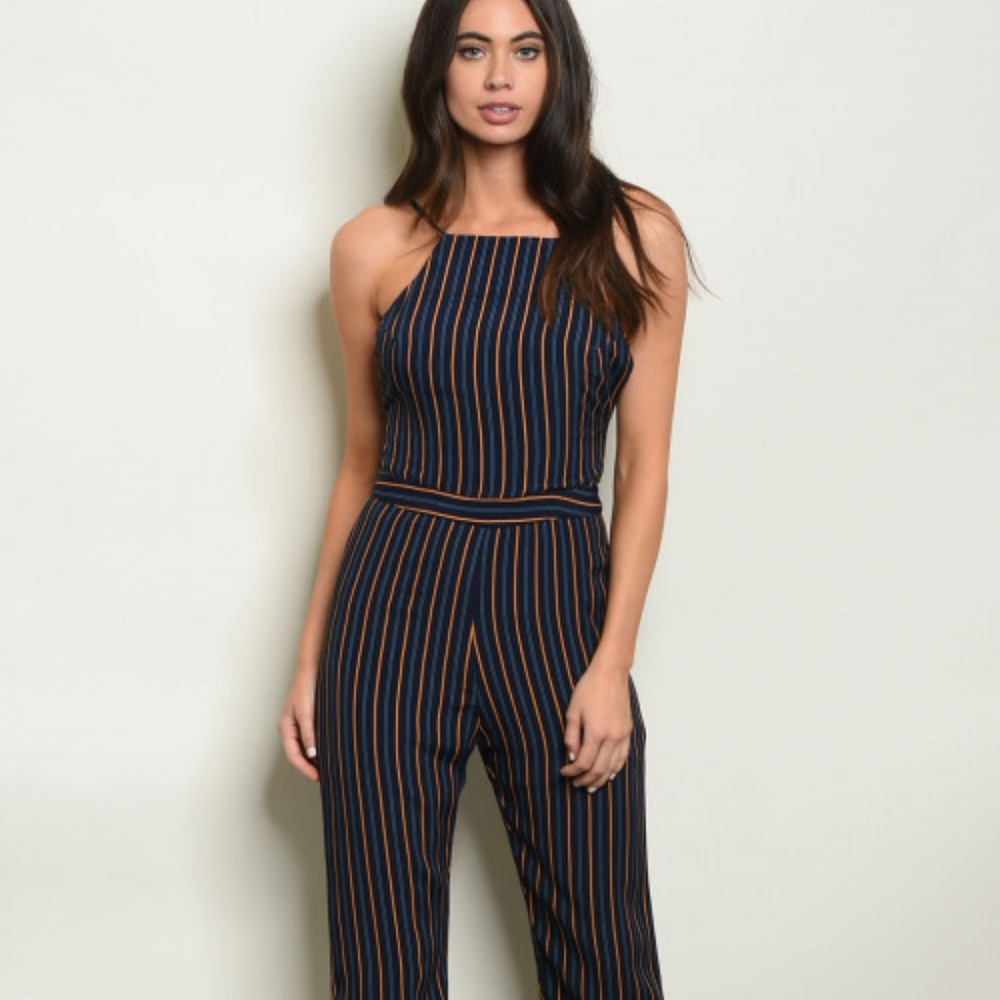 📦 MOVE OUT SALE - Navy Striped Backless Jumpsuit